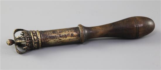 An early 19th century brass tipstaff, 7.5in.